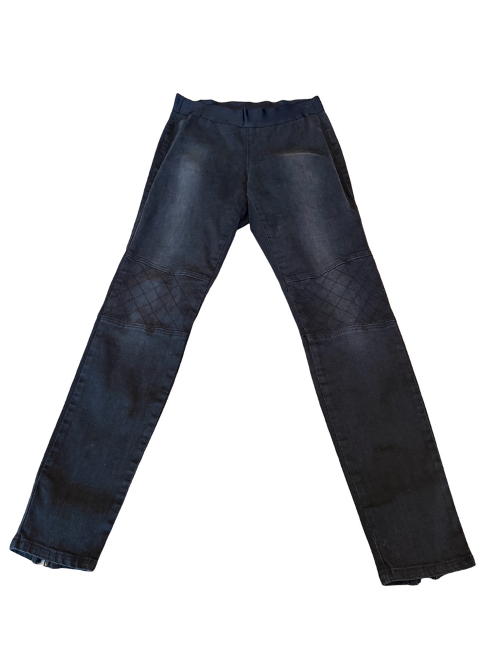 CAbi Moto Jeggings Black/Gray Pull On Jeans Zip Ankle Slim Fit Size 10